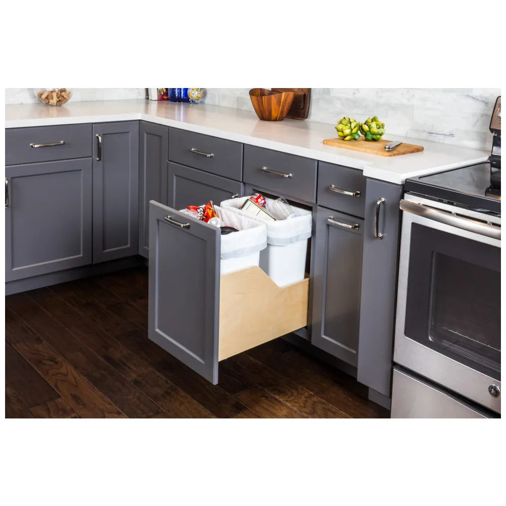 Hazel Wood Bottom-Mount Soft-close Trashcan Rollout for Door Mounting
