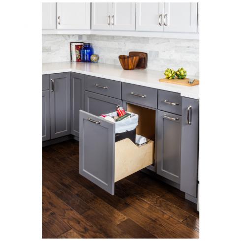 Hazel Wood Bottom-Mount Soft-close Trashcan Rollout for Door Mounting