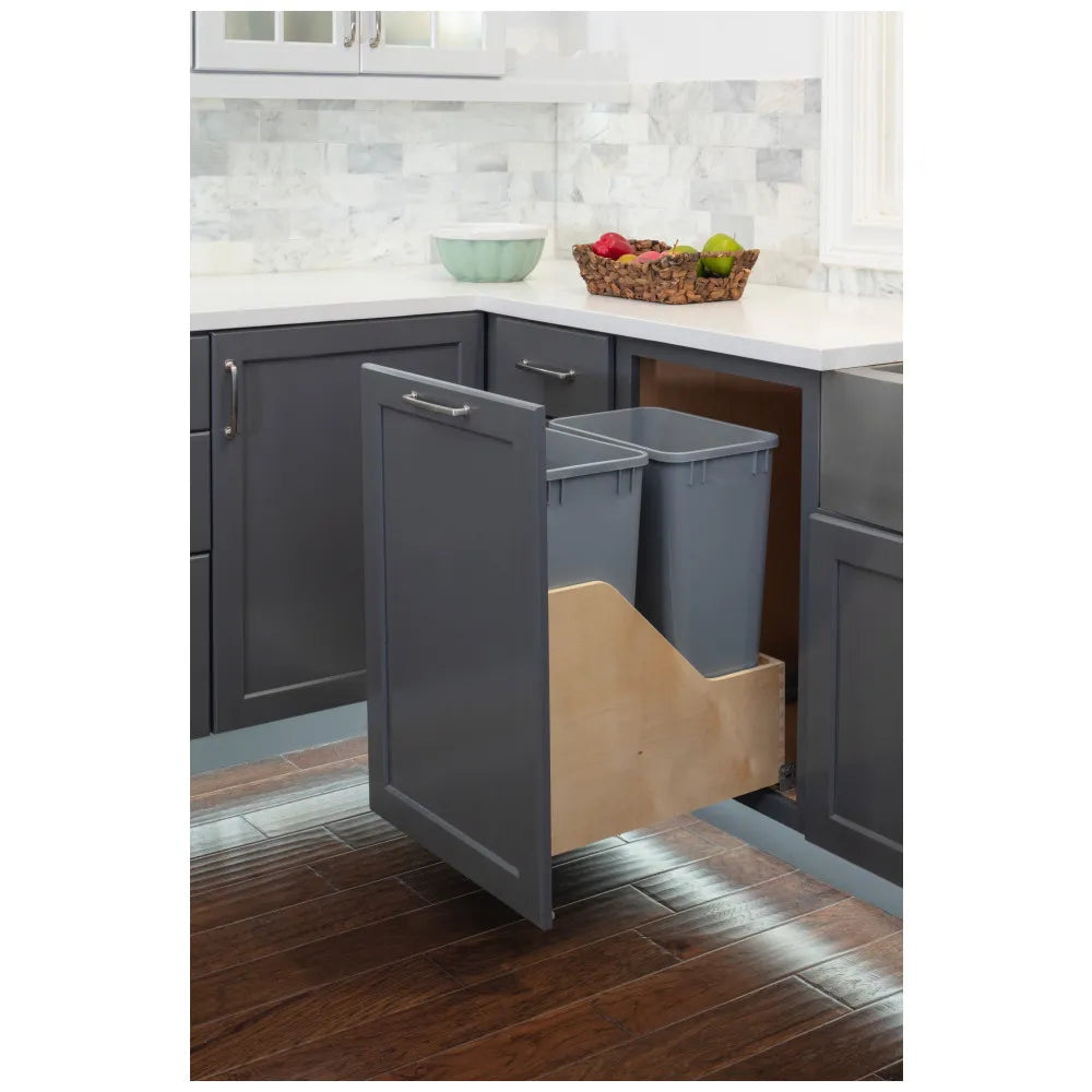 Hazel Wood Bottom-Mount Soft-close Trashcan Rollout for Door Mounting