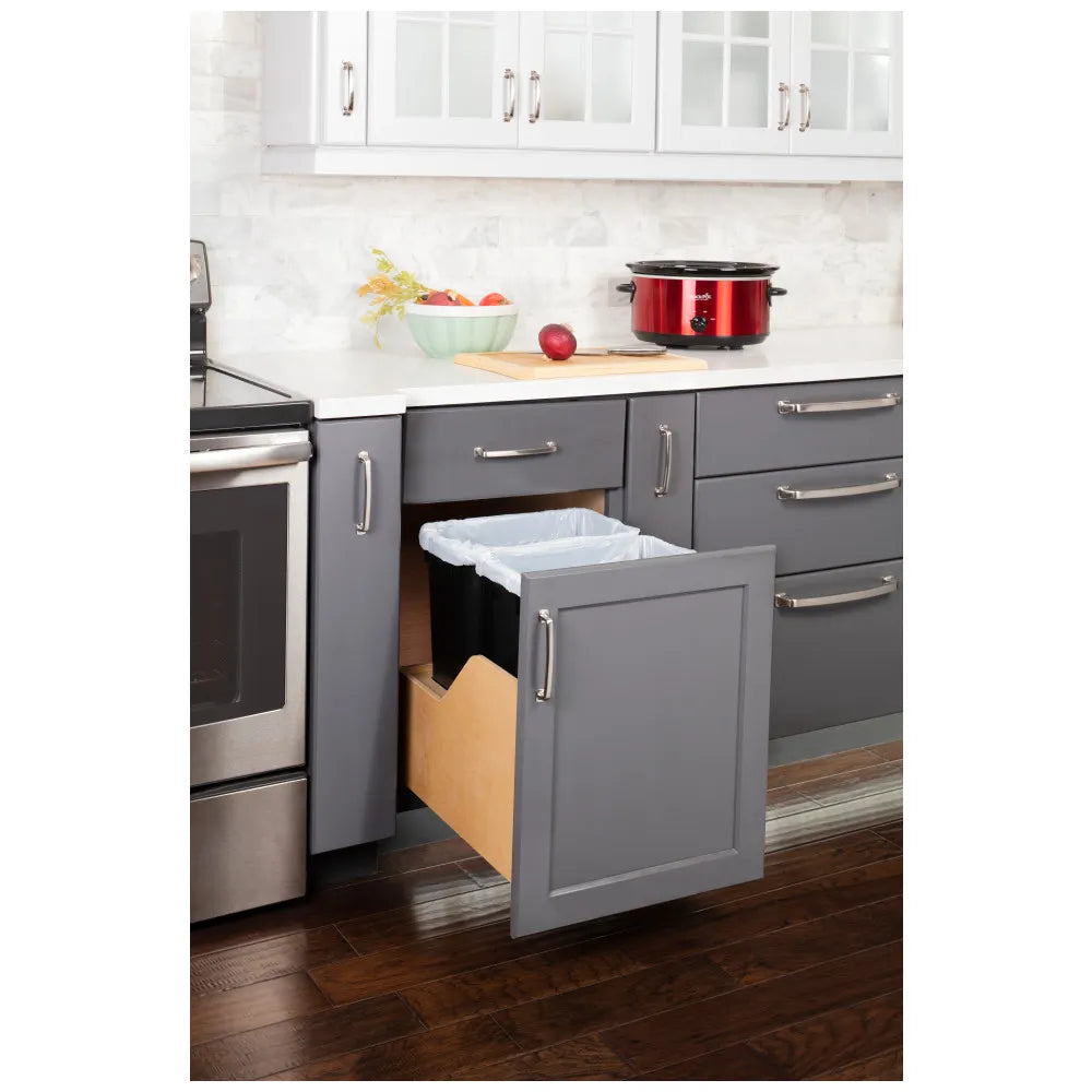 Hazel Wood Bottom-Mount Soft-close Trashcan Rollout for Door Mounting