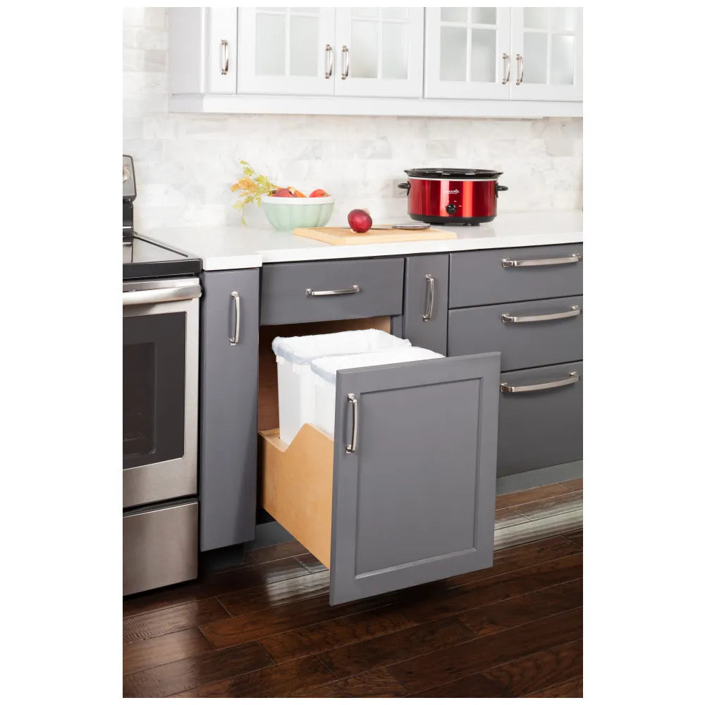 Hazel Wood Bottom-Mount Soft-close Trashcan Rollout for Door Mounting