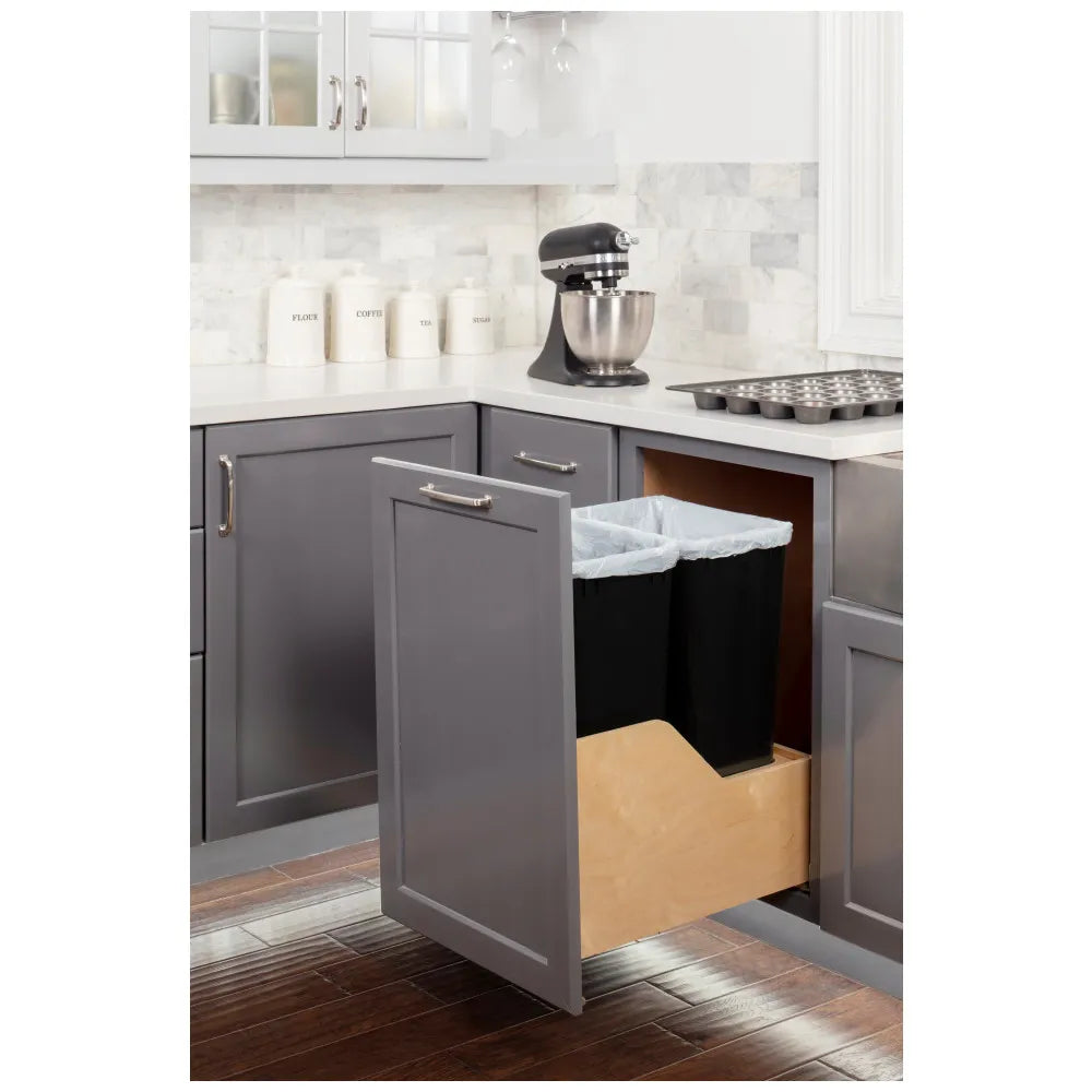 Hazel Wood Bottom-Mount Soft-close Trashcan Rollout for Door Mounting