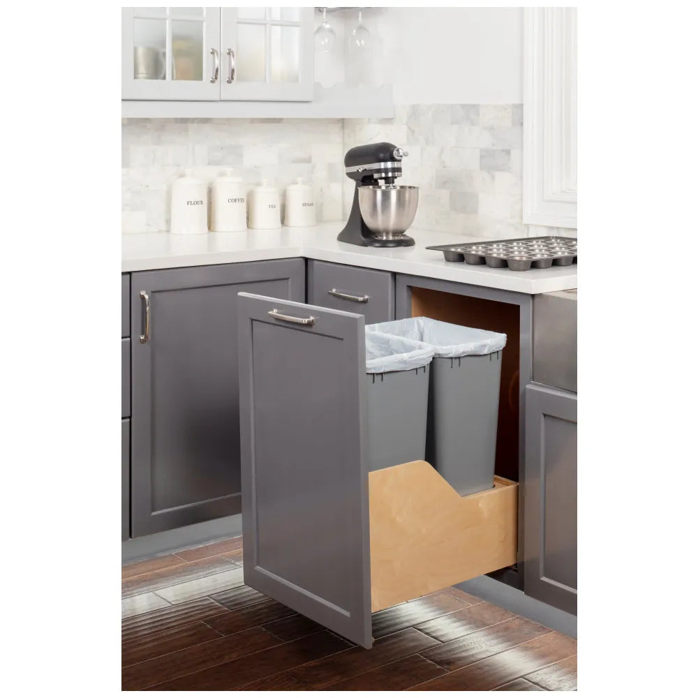 Hazel Wood Bottom-Mount Soft-close Trashcan Rollout for Door Mounting