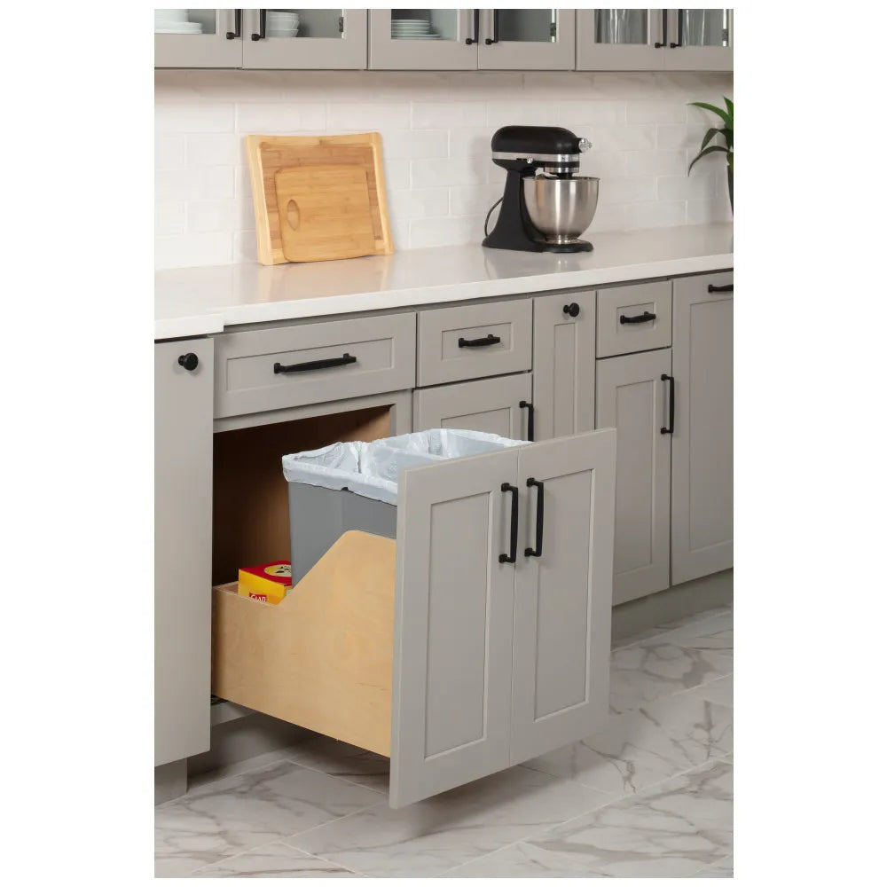 Hazel Wood Bottom-Mount Soft-close Trashcan Rollout for Door Mounting