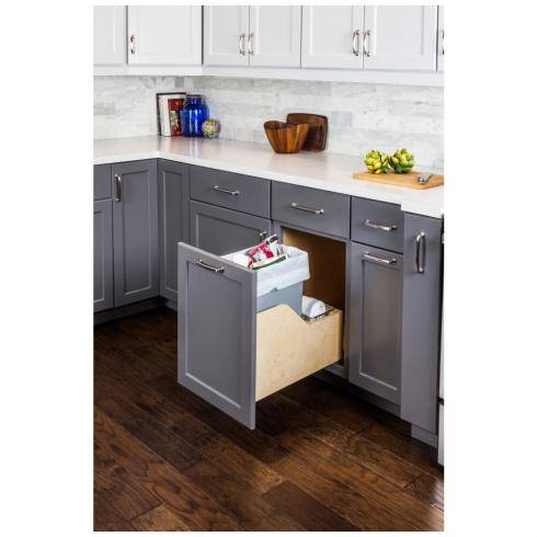 Hazel Wood Bottom-Mount Soft-close Trashcan Rollout for Door Mounting