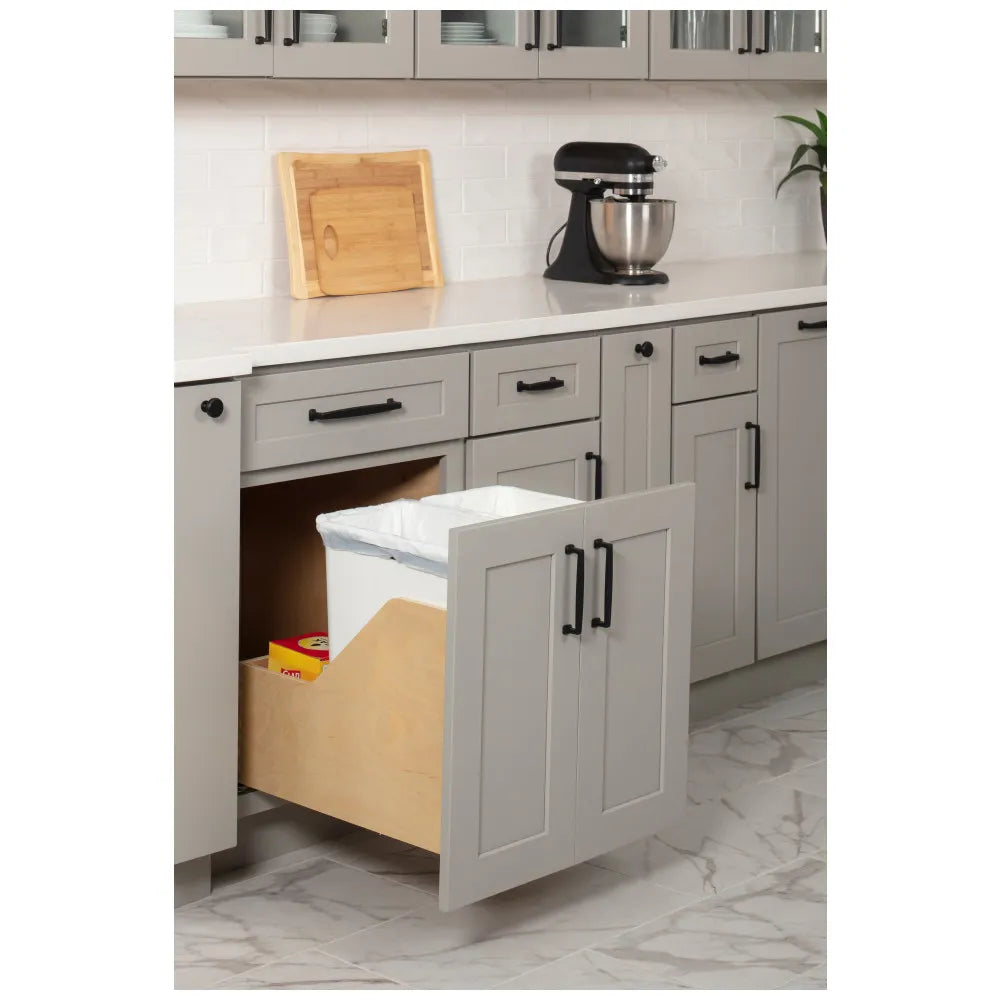 Hazel Wood Bottom-Mount Soft-close Trashcan Rollout for Door Mounting