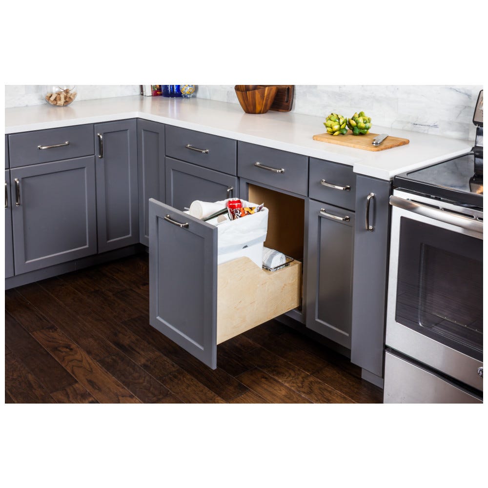 Hazel Wood Bottom-Mount Soft-close Trashcan Rollout for Door Mounting