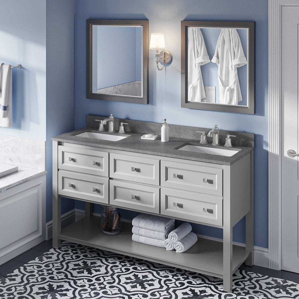 Jeffrey Alexander Adler 60" Double Bowl Freestanding Bathroom Vanity, alternate view