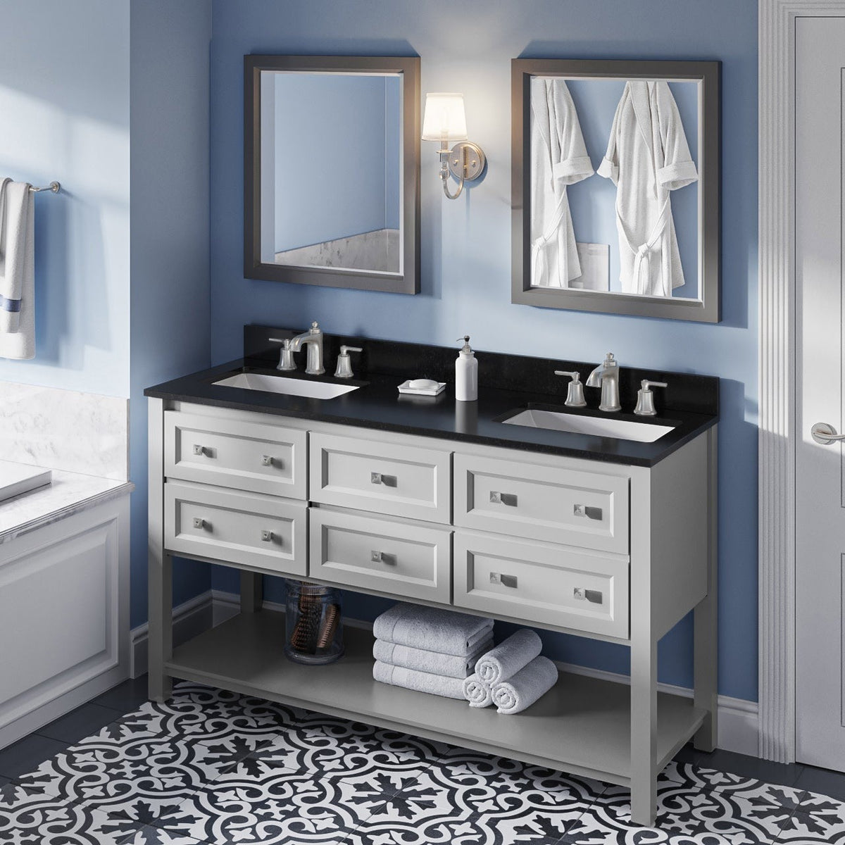 Jeffrey Alexander Adler 60" Double Bowl Freestanding Bathroom Vanity, alternate view