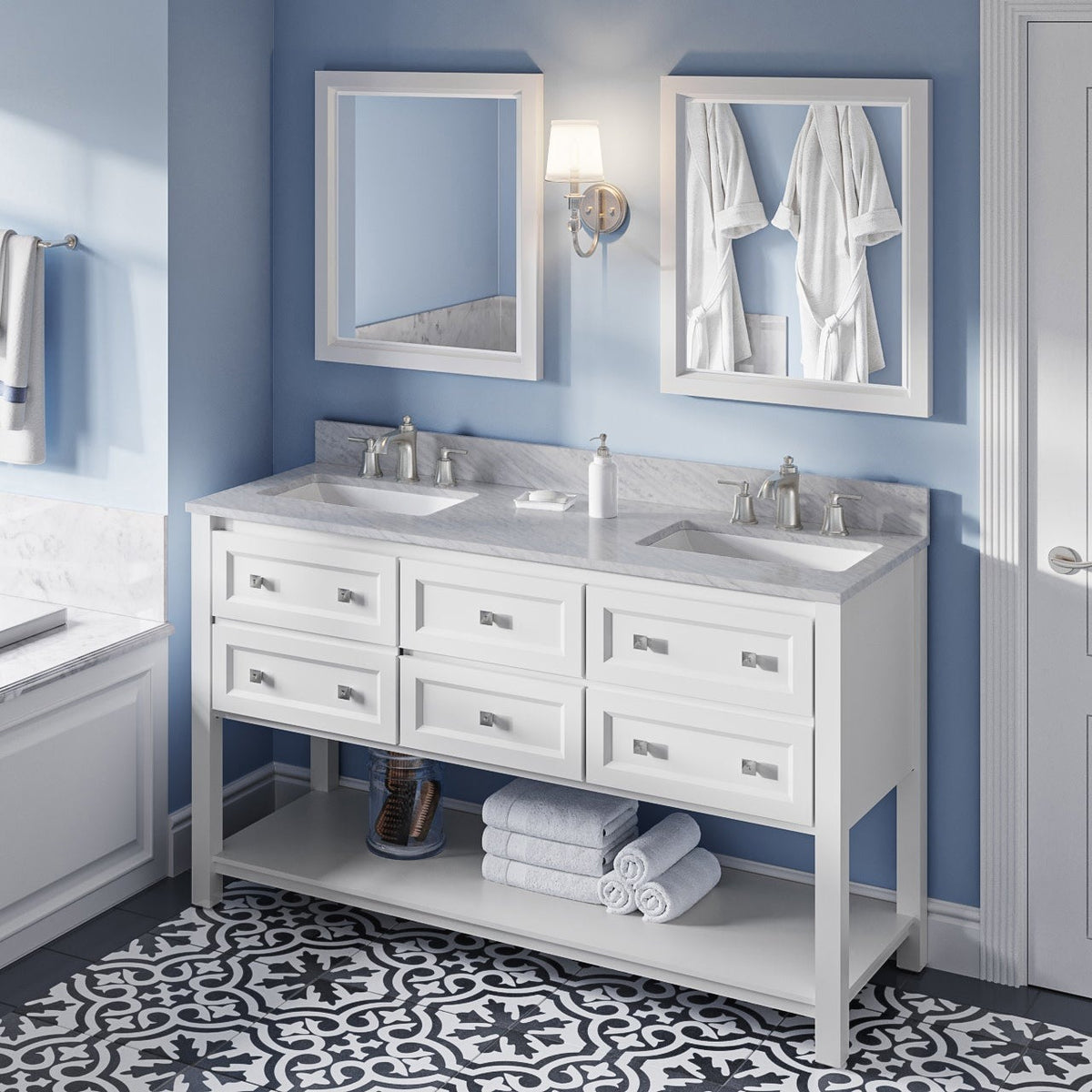 Jeffrey Alexander Adler 60" Double Bowl Freestanding Bathroom Vanity, alternate view