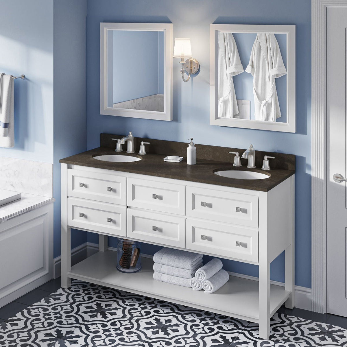 Jeffrey Alexander Adler 60" Double Bowl Freestanding Bathroom Vanity, alternate view