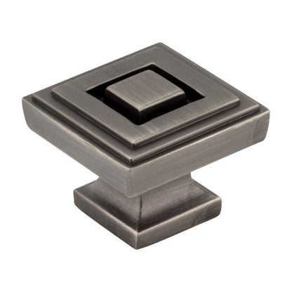 Jeffrey Alexander Delmar Handle in Brushed Pewter, 1 1/4" Square Knob