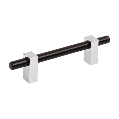 Jeffrey Alexander Larkin 2 Handle in Matte Black w/Polished Chrome, 3 3/4"