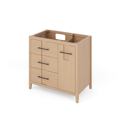 Katara 36" Left Offset Bowl Freestanding Bathroom Vanity, Natural Oak