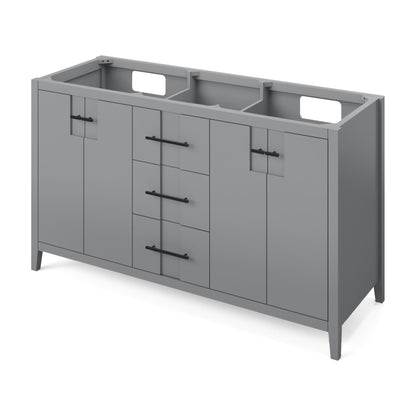 Katara 60" Double Bowl Freestanding Bathroom Vanity, Grey