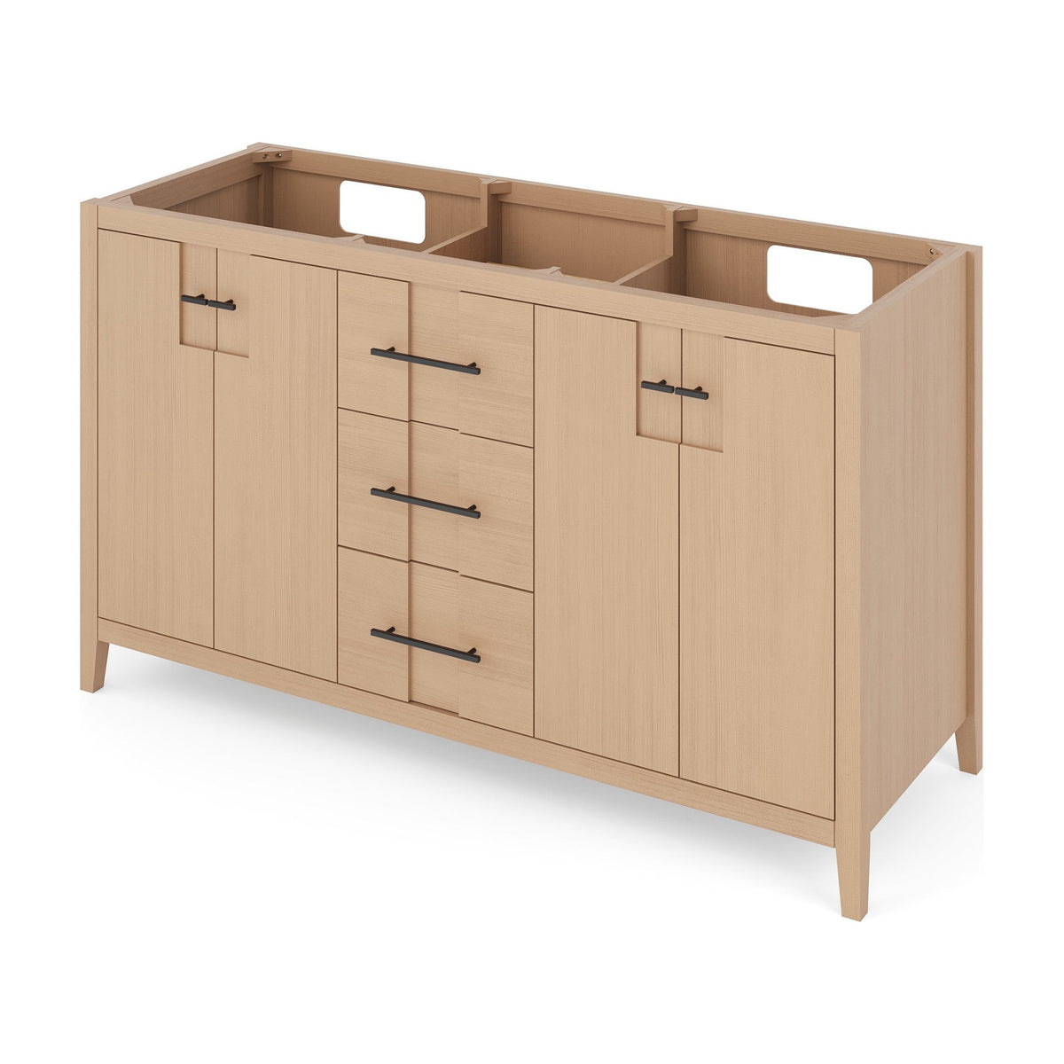 Katara 60" Double Bowl Freestanding Bathroom Vanity, Natural Oak