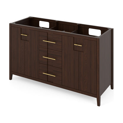 Katara 60" Double Bowl Freestanding Bathroom Vanity, Dark Walnut