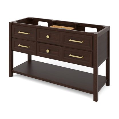 Kipling 60" Double Bowl Freestanding Bathroom Vanity, Dark Walnut