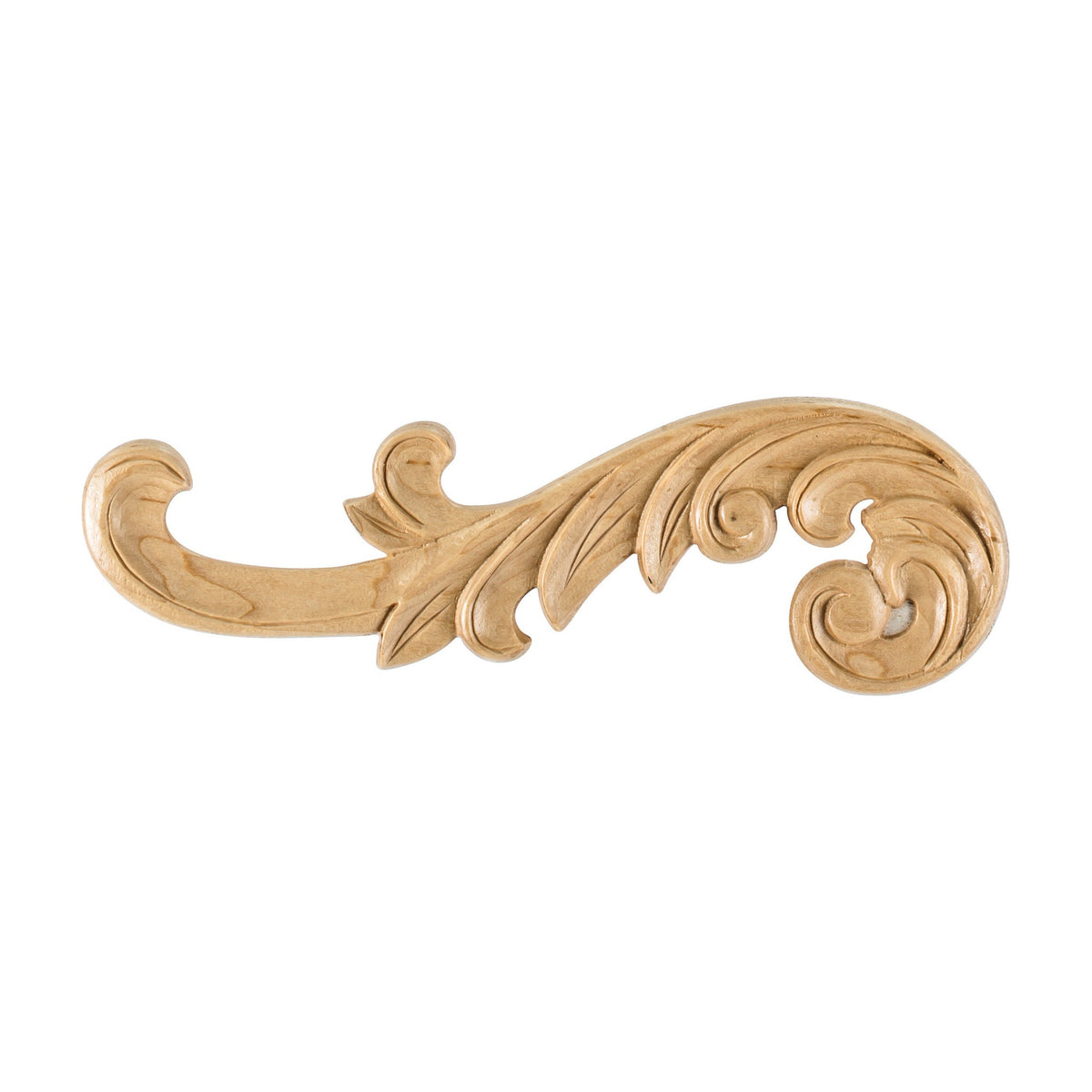 Left Curved Acanthus Wood Applique, 10-3/8" x 1/4" x 3-1/4"
