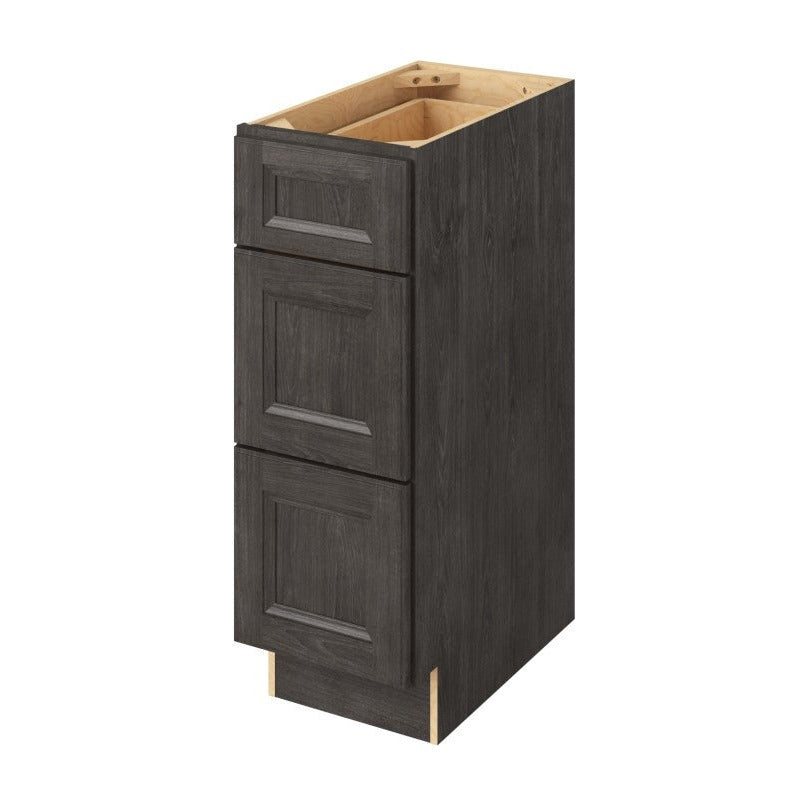 Maui 12" Three Drawer Base Freestanding Bathroom Vanity Side Cabinet, Slate
