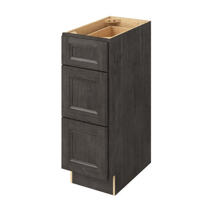 Maui 12" Three Drawer Base Freestanding Bathroom Vanity Side Cabinet, Slate