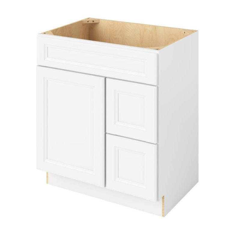 Maui 30" Sink Base with Right Drawers Freestanding Bathroom Vanity, Polar White