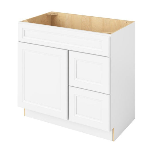 Maui 36" Sink Base with Right Drawers Freestanding Bathroom Vanity, Polar White