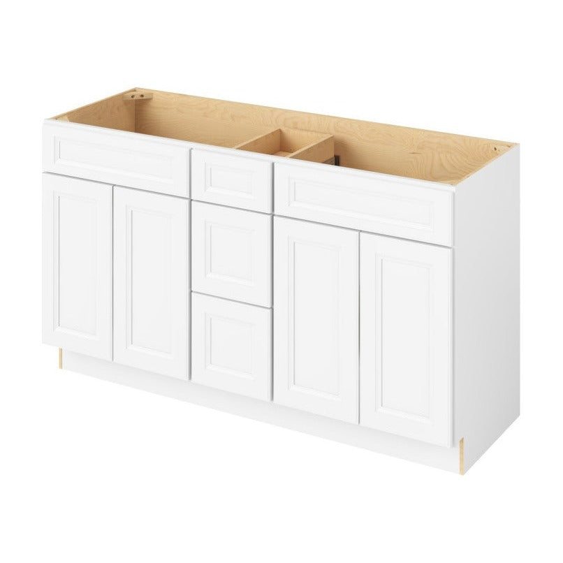 Maui 60" Double Sink Freestanding Bathroom Vanity with Three Drawers, Polar White