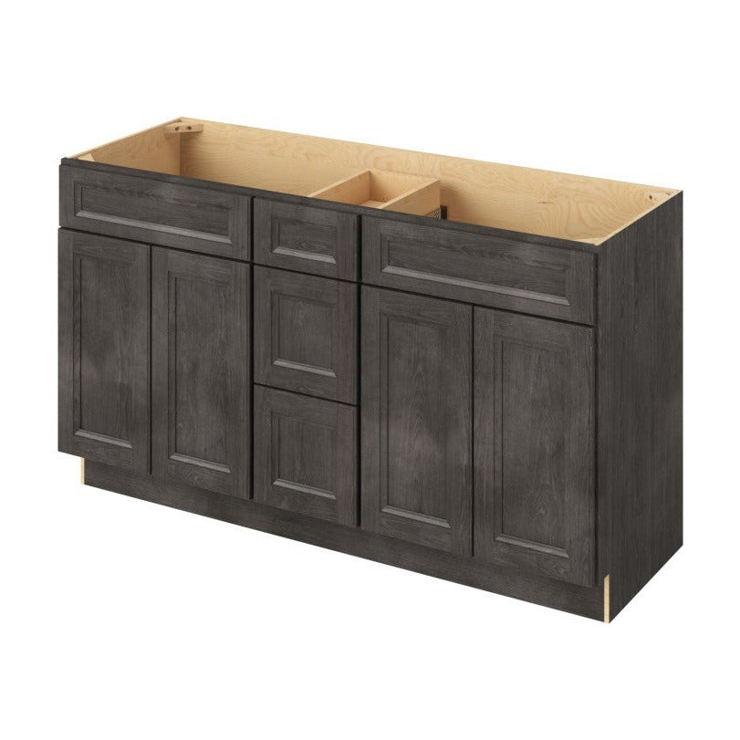 Maui 60" Double Sink Freestanding Bathroom Vanity with Three Drawers, Slate
