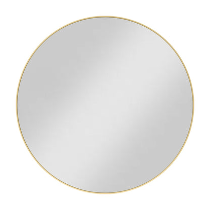 Metal Frame Round Mirror, 30" Diameter, Brushed Gold