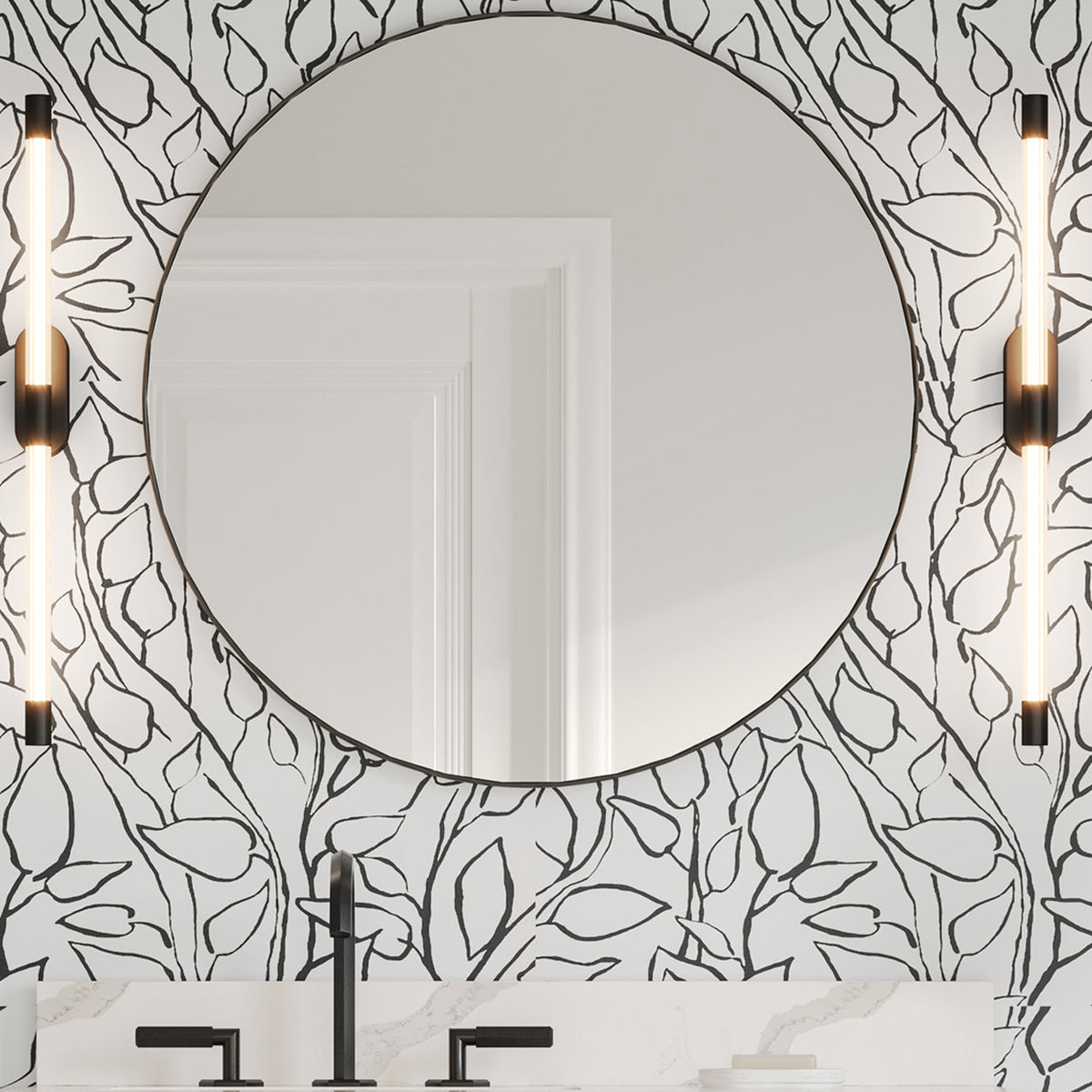 Metal Frame Round Mirror, Brushed Gold, room view