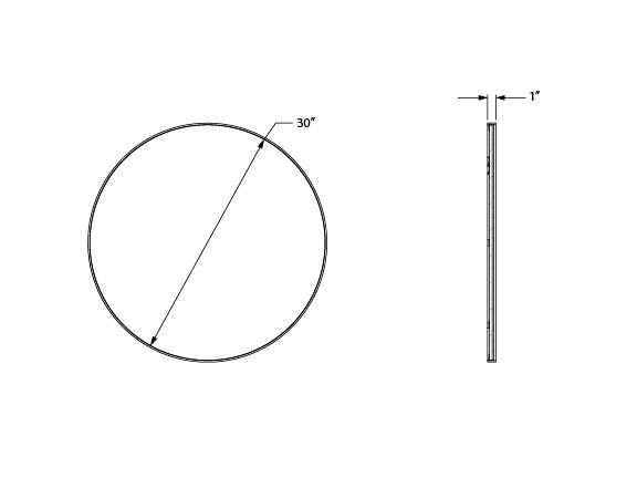Metal Frame Round Mirror, Brushed Gold, dimension drawing