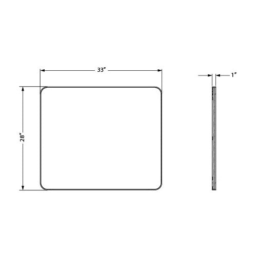 Metal Frame Rounded Rectangle Mirror, Brushed Gold, dimension drawing
