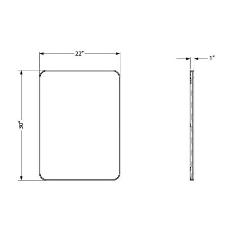 Metal Frame Rounded Rectangle Mirror, Brushed Gold, dimension drawing
