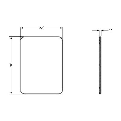 Metal Frame Rounded Rectangle Mirror, Brushed Gold, dimension drawing