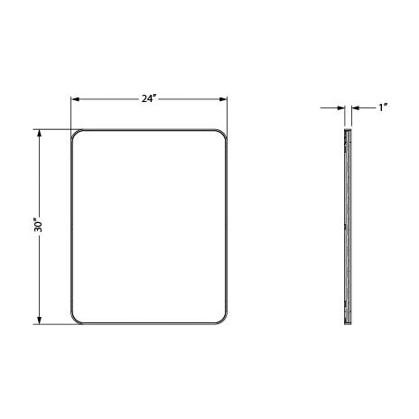 Metal Frame Rounded Rectangle Mirror, Brushed Gold, dimension drawing