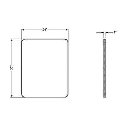 Metal Frame Rounded Rectangle Mirror, Brushed Gold, dimension drawing