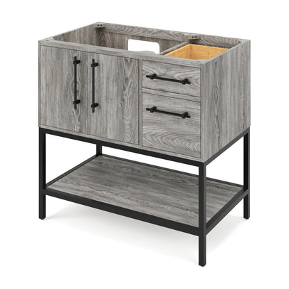 Pascal 36" Left Offset Bowl Freestanding Bathroom Vanity, Weathered Grey