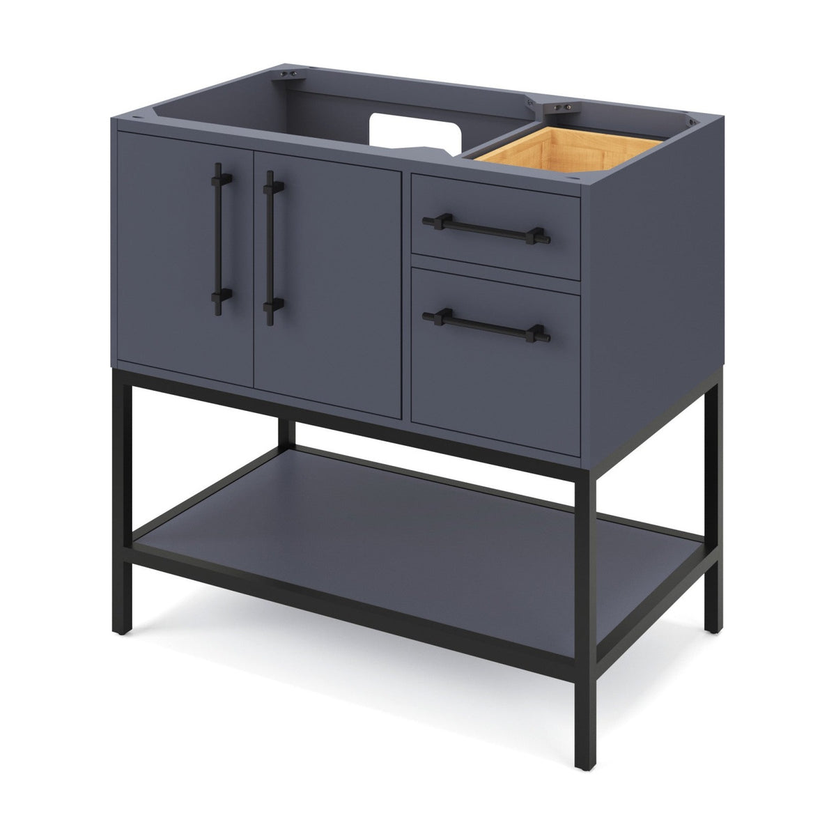 Pascal 36" Left Offset Bowl Freestanding Bathroom Vanity, Blue Steel
