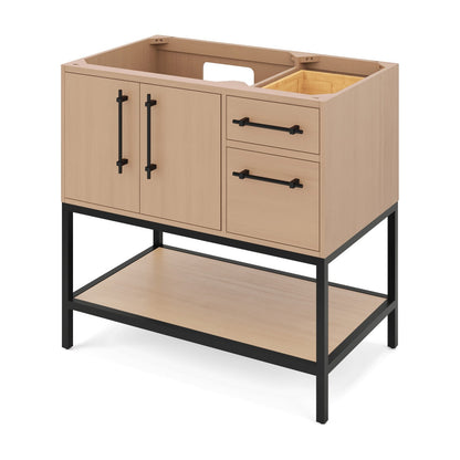Pascal 36" Left Offset Bowl Freestanding Bathroom Vanity, Natural Oak