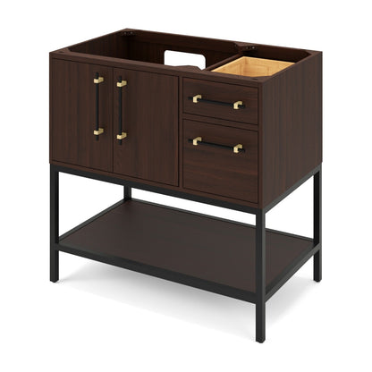 Pascal 36" Left Offset Bowl Freestanding Bathroom Vanity, Dark Walnut