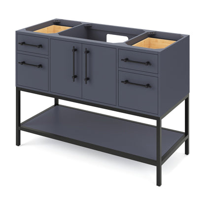Pascal 48" Single Bowl Freestanding Bathroom Vanity, Blue Steel