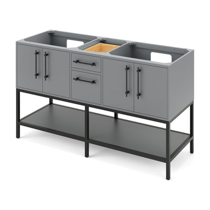 Pascal 60" Double Bowl Freestanding Bathroom Vanity, Grey