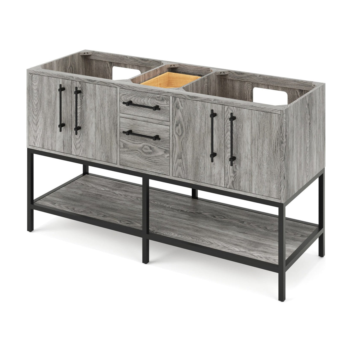 Pascal 60" Double Bowl Freestanding Bathroom Vanity, Weathered Grey