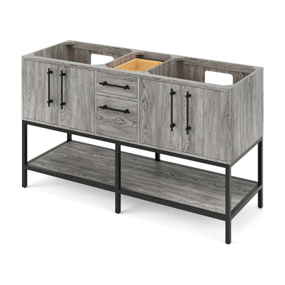 Pascal 60" Double Bowl Freestanding Bathroom Vanity, Weathered Grey