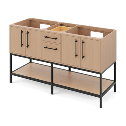 Pascal 60" Double Bowl Freestanding Bathroom Vanity, Natural Oak