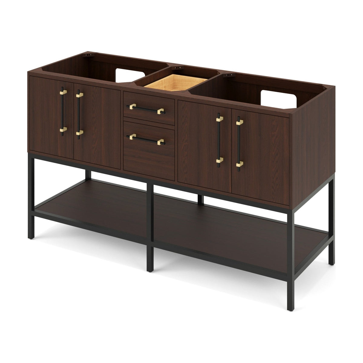 Pascal 60" Double Bowl Freestanding Bathroom Vanity, Dark Walnut