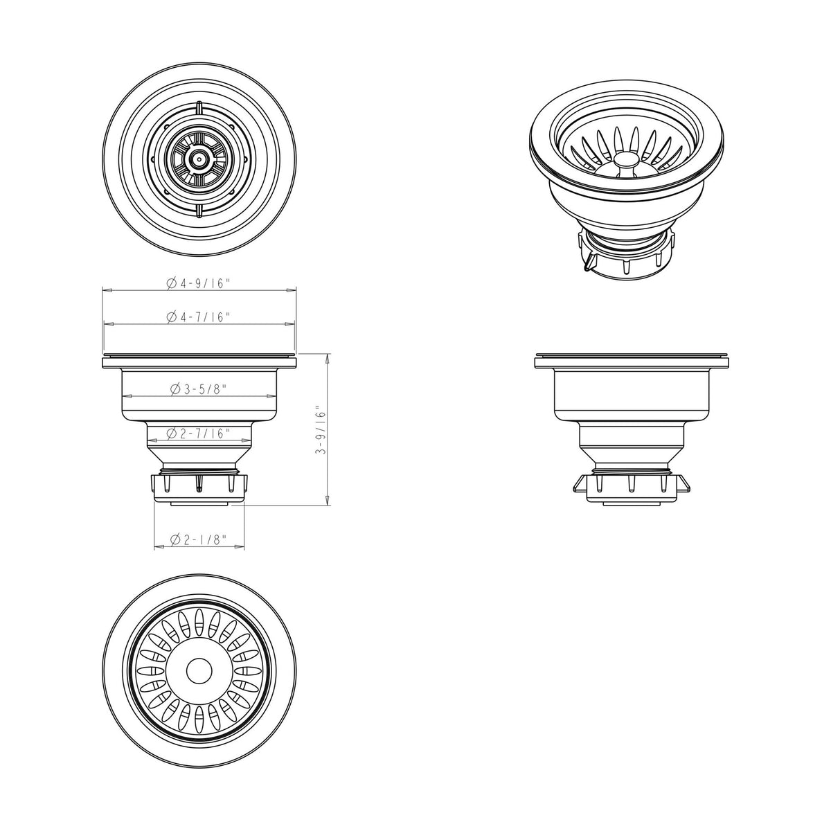 Peregrine 3 1/2" Stainless Steel Sink Strainer, Stainless Steel, alternate view