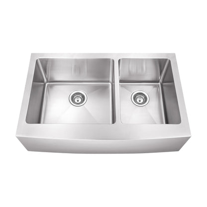 Rosamund 36" Stainless Steel Apron / Farmhouse Double Basin Kitchen Sink, Stainless Steel