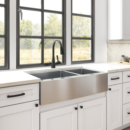 Rosamund 36" Stainless Steel Apron / Farmhouse Double Basin Kitchen Sink, Stainless Steel, alternate view